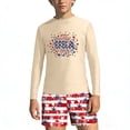 thumbnail image 4 of Jamicy 2 Piece Swimsuit for Girls 3-14 Years Long Sleeve Top with Swim Shorts Independence Day Print Rash Gurad Beach Swimsuit Set, 4 of 8