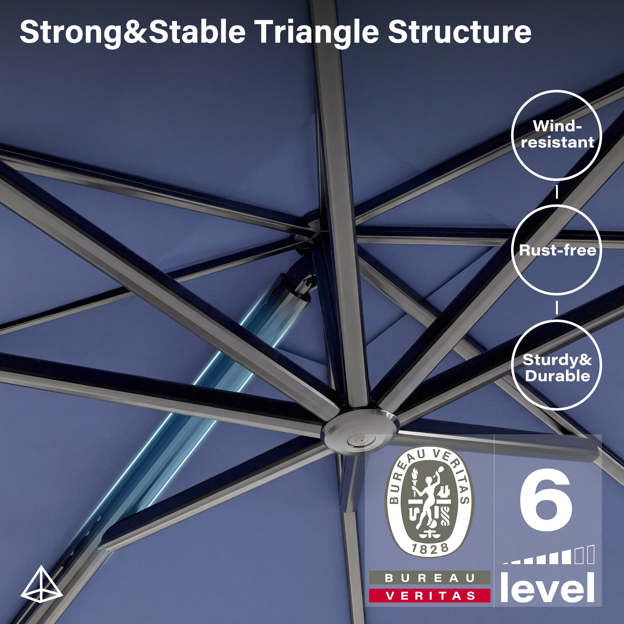 KAMEROUT Outdoor Patio Umbrella with Base Included, 9 Feet Large Cantilever Windproof Offset Umbrella with 360-degree Rotation for Backyard, Pool, Lawn, Deck, Navy Blue