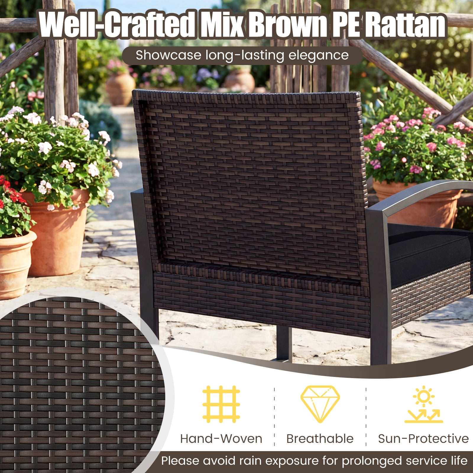 Costway Outdoor Furniture Set, Patio Rattan Conversation Set for Balcony,Porch, Backyard Mix Brown + Black