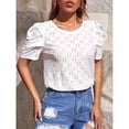 thumbnail image 4 of Camiseta Cuello Redondo Puff Manga Corta Recortada Jacquard Liso Moda Slim Fit Top De Verano Blanco M, 4 of 7