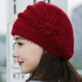 thumbnail image 3 of Clearance! Fdelink Beret Hat Winter Hats Fashion Womens Flower Knit Crochet Beanie Hat Winter Warm Cap Beret Red, 3 of 4
