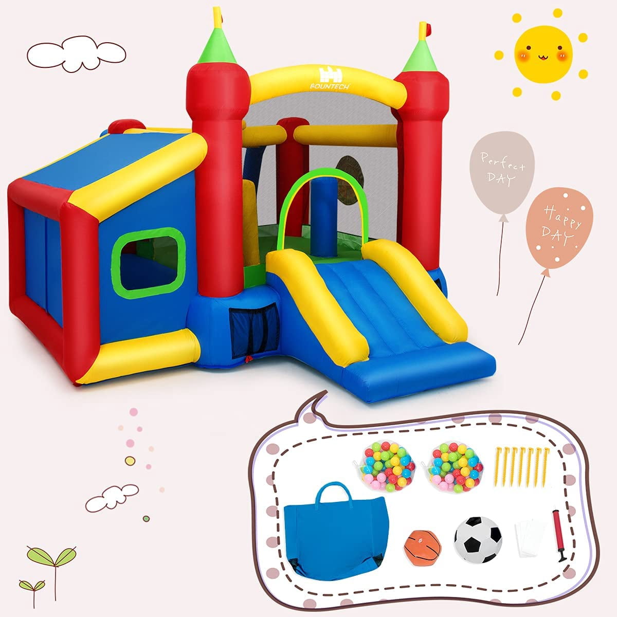 Costway  6-in-1 Inflatable Bounce House Blow up Castle Toddler Kids Indoor Outdoor with 480 Blower