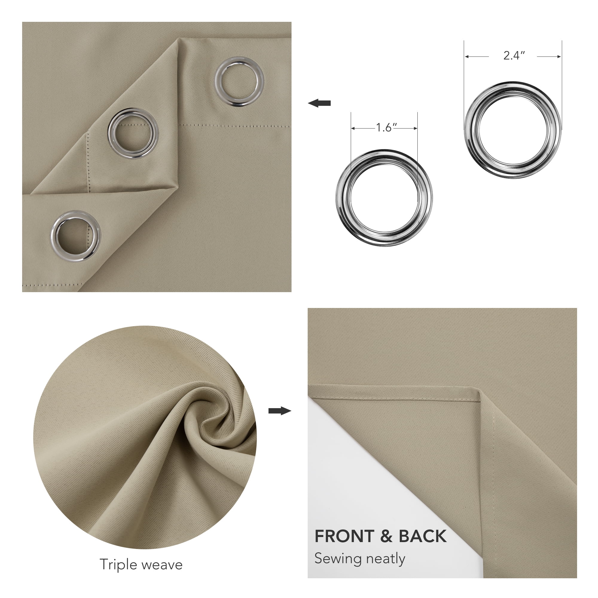 ZOPZO Room Darkening Curtains Pack of 2, Noise Reducing, Beige, 42W x 45L Inch, Energy Saving Thermal Insulated Window Treatment for Bedroom
