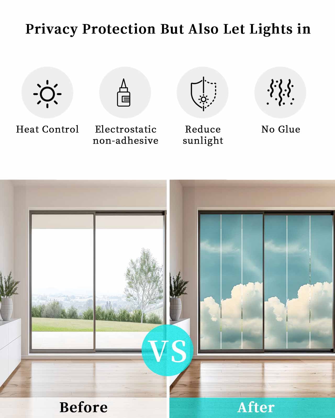 Window Privacy Film Light Blue Cloudy Sky Stained Glass Window Film Decorative Sun Block Window Cover Modern Retro Clouds Scenery Window Clings Static Adhesive Sticker for Bathroom 23.6"x59"