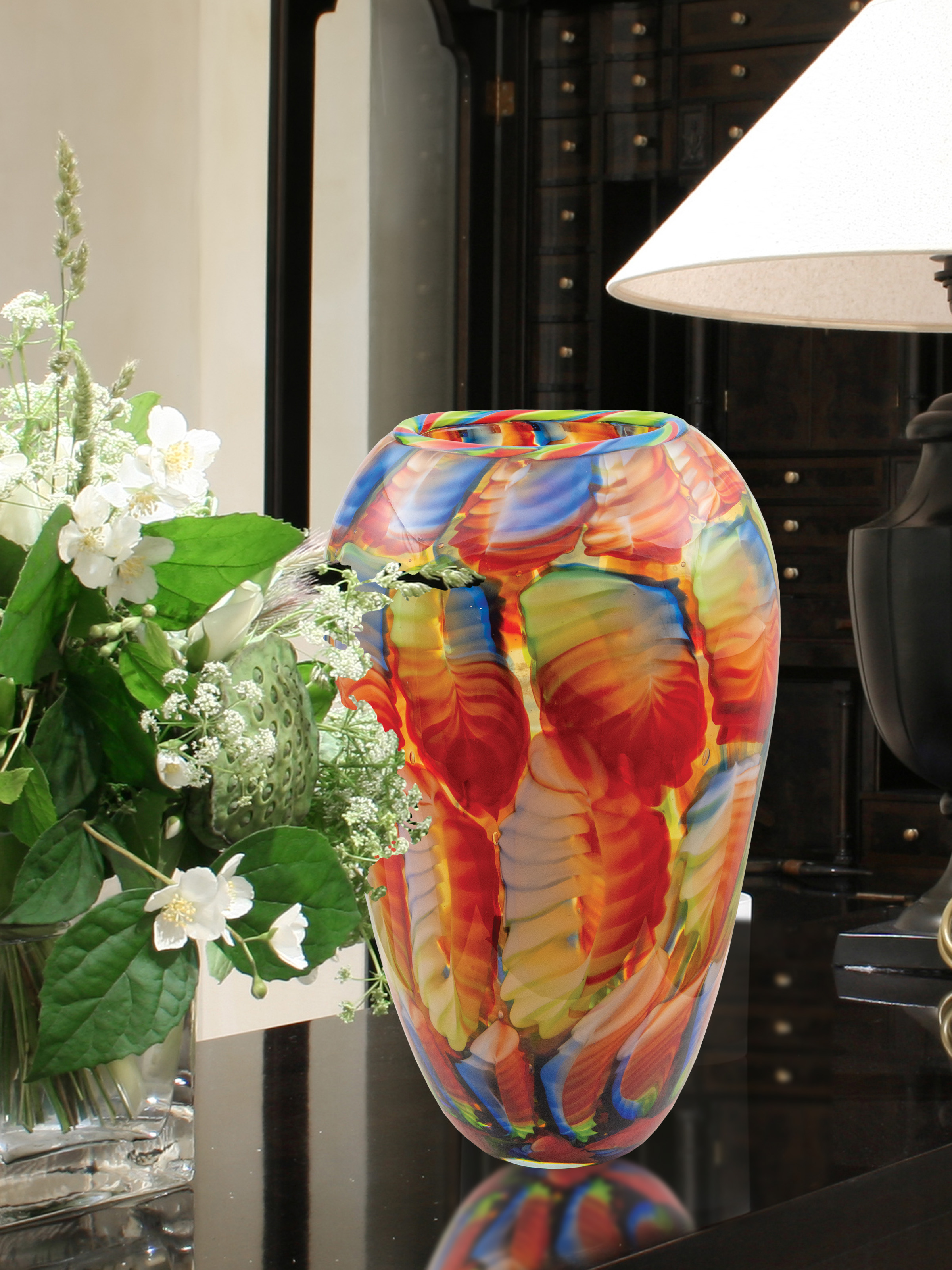 Dale Tiffany 13.75" Multi-color Glass Round Vase