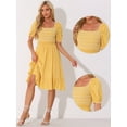 thumbnail image 2 of DARING DIVA Puff Short Sleeve Ruffle Smocked Blouse L Yellow, 2 of 6