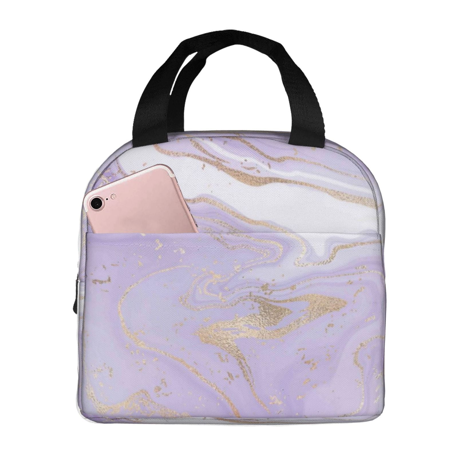 Ratiio Lavender Glitter Foil Stripes Print Lunch Bag Lunch Box Insulated Lunch Bag Adult Lunch Box for Men and Women