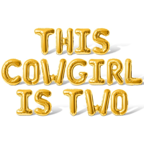 Letter Balloons - THIS COWGIRL IS THREE 16" Inch Alphabet Letters Foil Mylar Balloon 3rd Birthday Party Banner (Gold)