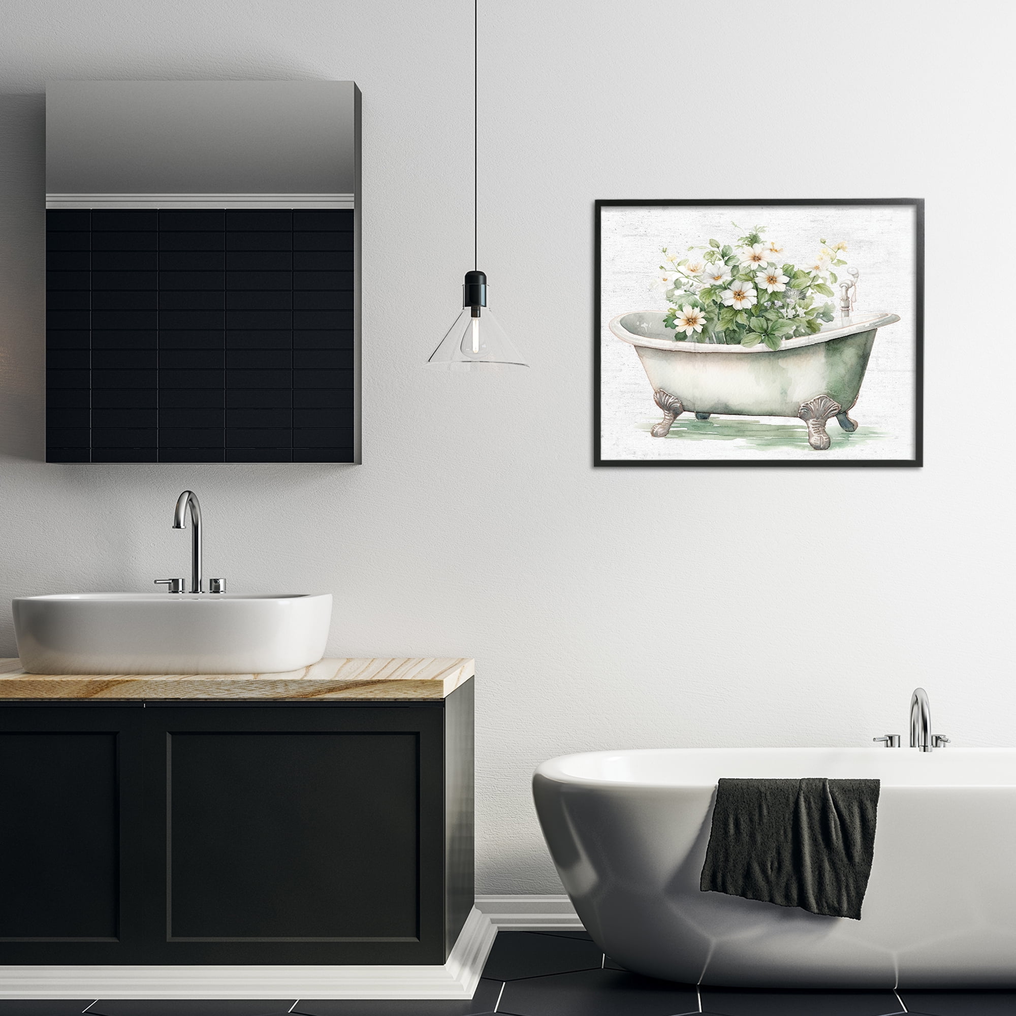 Boho Tub with Daisies Black Framed Giclee Art, design by Lettered and Lined