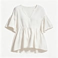 thumbnail image 5 of ClodeEU Women's Deep V Neck Ruffle Babydoll Blouse,Short Flare Sleeve Loose Peplum Tunic Top White,Women's Plus L, 5 of 5
