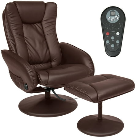 Recliner Chair And Ottoman (Best Choice Products Faux Leather Electric Massage Recliner Couch Chair w/ Stool Footrest Ottoman, Remote Control, 5 Heat & Massage Modes, Side Pockets -)