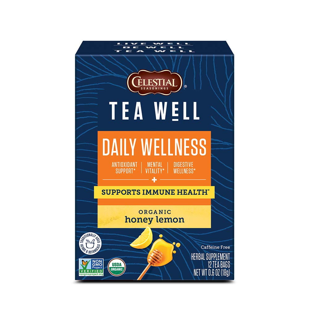 Celestial Seasonings TeaWell Organic Honey Lemon Daily Wellness Tea Bags, 12 Ct