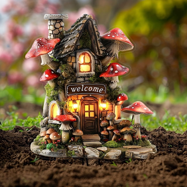 Decoración de suelo para casa de setas, 2 plantas en maceta para exterior, adorno para maceta, accesorios de embellecimiento.