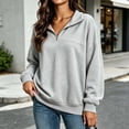 thumbnail image 2 of Ghalytn Women's Quarter Zip Collared Sweatshirt, Long Rib Cuff Sleeve Drop Shoulder Relaxed Fit Pullover Top, 2 of 5