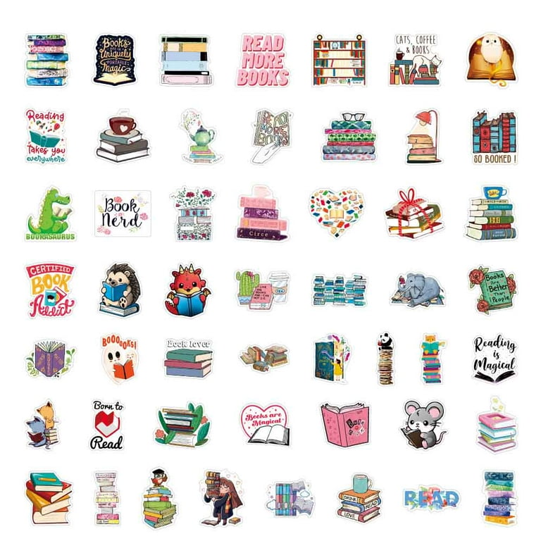 100pcs Reading Stickers for Water Bottle Laptop, Vinyl Book Stickers Pack  for Bookish Adults kids Book Lovers, Teachers Reading Rewards for Students