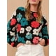 thumbnail image 4 of Suéter de cuello redondo con flores tridimensionales para mujer, jersey básico informal de manga larga y cuello redondo, cálido, para otoño e invierno, 4 of 5