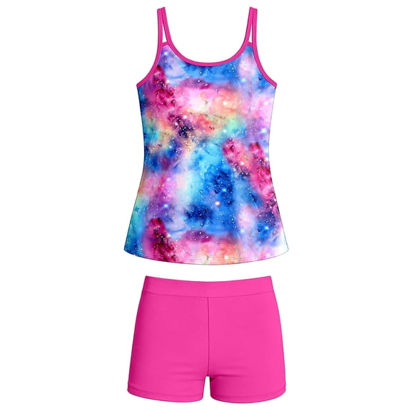 Shadoumai Girls Tankini Swimsuits with Shorts 10-12 Ribbed Bikini Adjustable Strap Tankini Set 2Piece Ruched Side Girls Bathing Suits Size 14-16