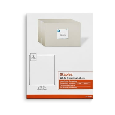 Staples Laser/Inkjet Shipping Labels 3 1/3" x 4" White 6 Labels/Sheet 1200/Carton ST18061-CCVS