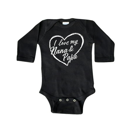 

Inktastic I Love My Nana and Papa in White Chalk Heart Gift Baby Boy or Baby Girl Long Sleeve Bodysuit