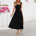 thumbnail image 5 of NXMZXB Women's Summer Boho Maxi Dress Beach Vacation Casual Adjustable Strap Smocked A Line Sundress with Pockets Black XL, 5 of 10