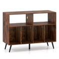 thumbnail image 1 of Costway Record Player Stand with Charging Station Open Shelves & Compartments Raised Legs Brown, 1 of 10