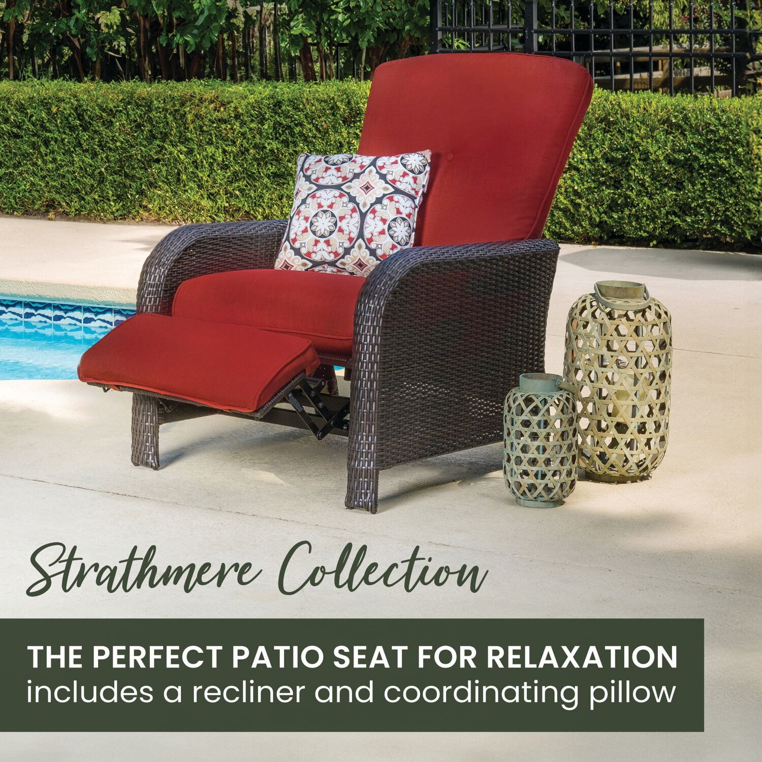 Hanover Strathmere Wicker and Steel Outdoor Patio Lounge Chair Crimson Red