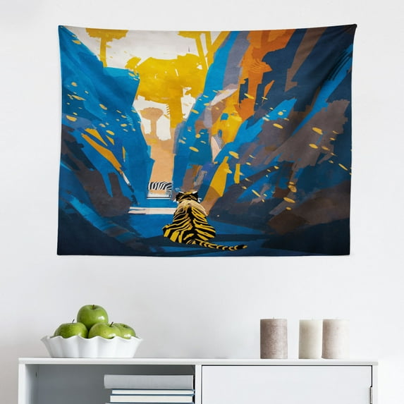 Fantasy Tapestry, Man Alone Under Vibrant Colored Reflections of Galaxy Planets Space Cosmos Art, Fabric Wall Hanging Decor for Bedroom Living Room Dorm, 2 Sizes, Multicolor, by Ambesonne