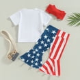 thumbnail image 4 of Douhoow Independence Day Outfits Toddler Girl Short Sleeve T Shirts Stars Stripes Flare Pants 0-4Y, 4 of 8