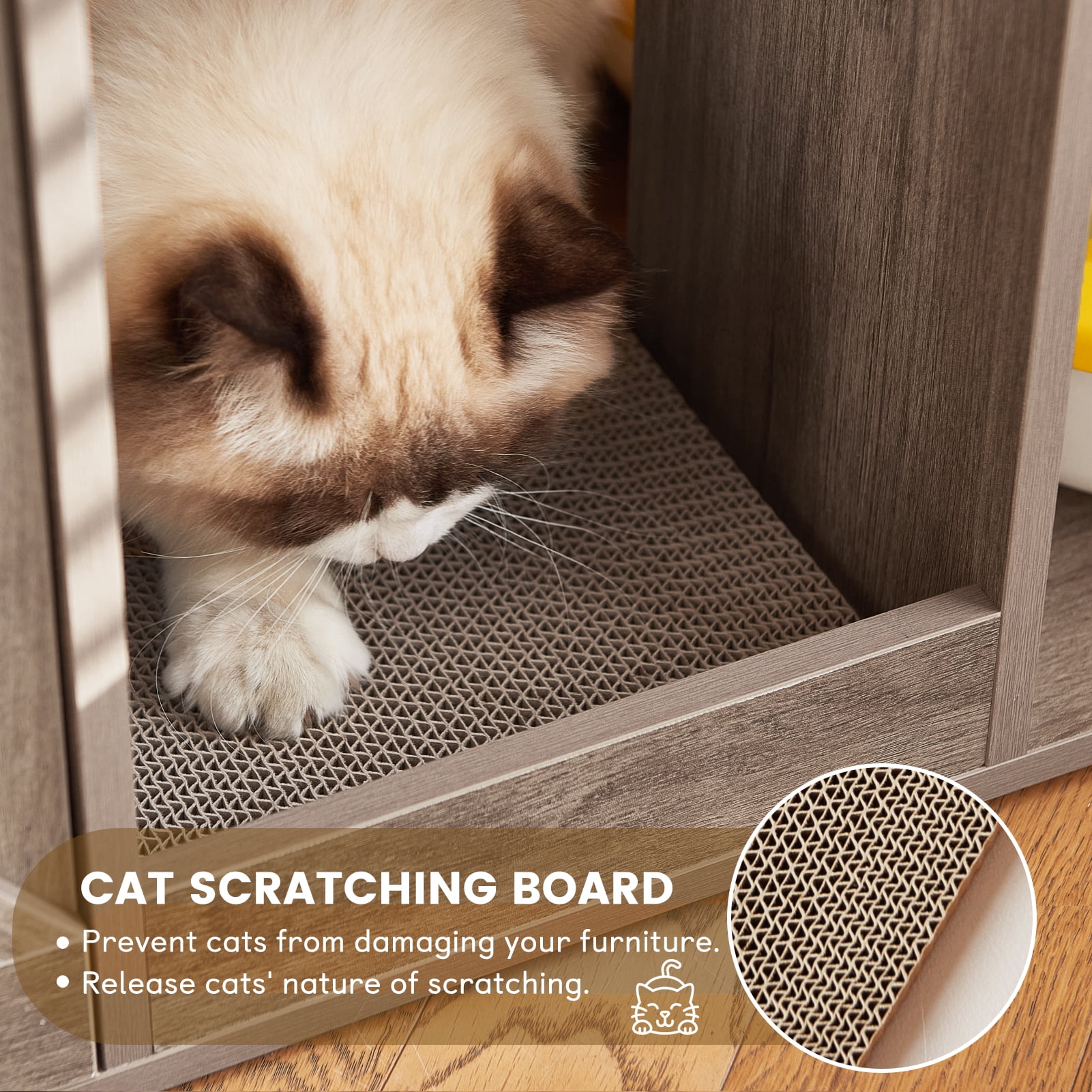 JanflyHome Hidden Cat Litter Box Enclosure, 42.5" Litter Box Furniture with Removable Cat Scratching Board Indoor for Living Room, Farmhouse Greige