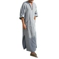 thumbnail image 3 of Men's Long Sleeve Robe Roll Up Long Sleeve Linen Side Split Kaftan Thobe with Pockets Long Gown Casual Shirt, 3 of 7