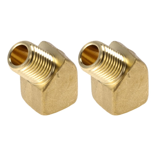 Accesorios de tubería de latón Unique Bargains 1/4"NPT adaptador roscado hembra a macho de 45 grados 2 Pcs