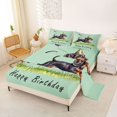 thumbnail image 2 of Homewish Dachshund Balloon Queen Sheets,Pet Lovers Queen Sheet Sets,Green,Happy Birthday Print Decor,4 Pieces,1 Flat Sheet, 1 Fitted Sheet and 2 Pillowcases, 2 of 6