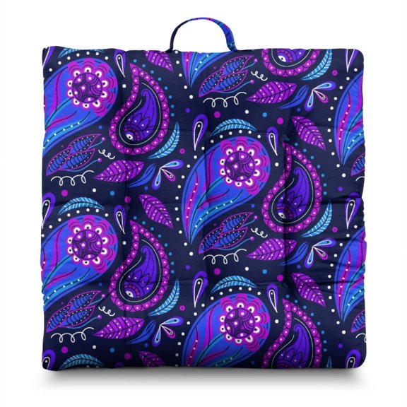 Classic Paisley Yoga Meditation Cushion - Oversized Soft Floor Seating Pad with Artistic Ethnic Design, Full & Fluffy PP Cotton Filling