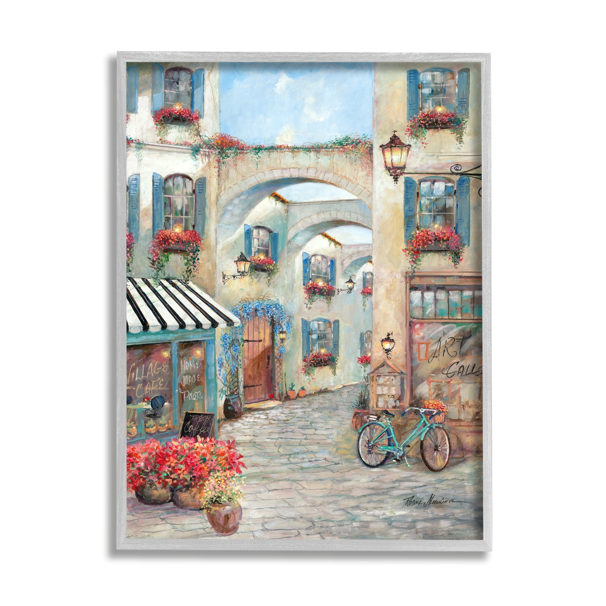 Stupell Industries European Village Traditional Town Square Bistro Flowers Architecture, 16 x 20, Design by Ruane Manning