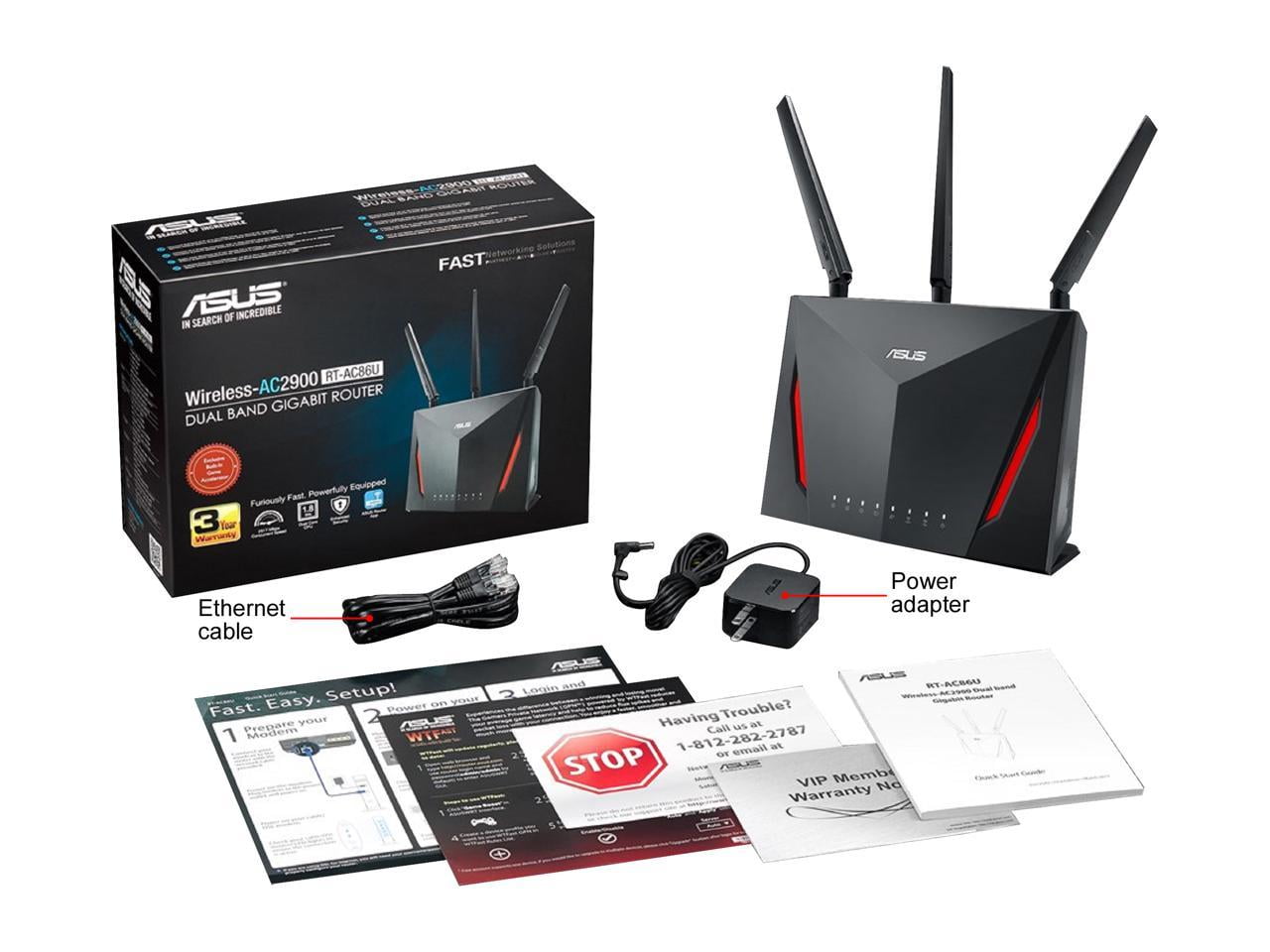 ASUS Dual-Band AC2900 Gaming Router RT-AC86U with Mesh Wi-Fi, Lifetime Internet Security, Black