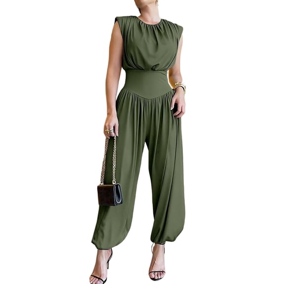 CHICME Womens Summer One Piece Jumpsuit Sleeveless Dressy Jumpsuits High Slit Casual Overalls for Vacation Evening Wear Green-S