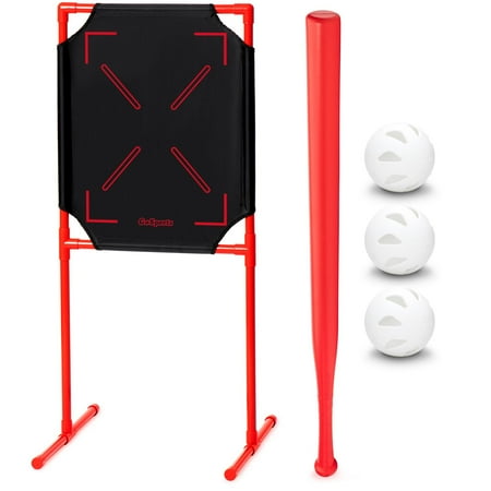 GoSports LotBall AIR Backyard Baseball Bat Ball and Strike Zone Set - Plastic Baseball Game for Kids