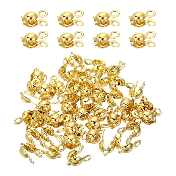 Uxcell 100 Pcs 3.2mm Crimp End Caps, Clamshell Cord Clasp Connector Jewelry 18K Gold