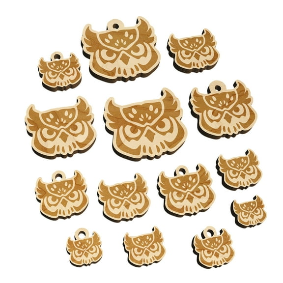 Great Horned Owl Head Wood Mini Charms Shapes DIY Craft Jewelry - With Hole - 12mm (26pcs)