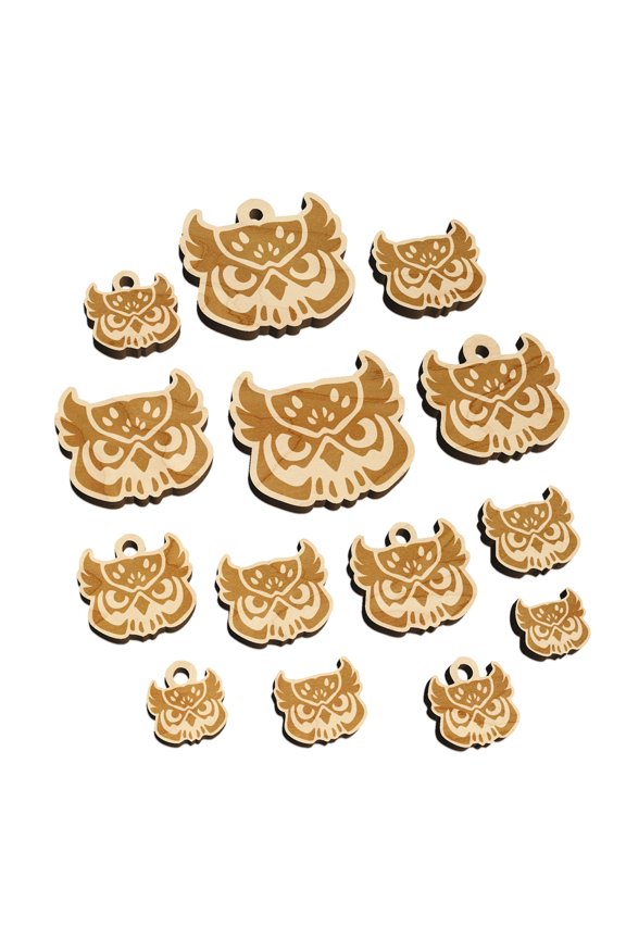 Great Horned Owl Head Wood Mini Charms Shapes DIY Craft Jewelry - With Hole - 20mm (15pcs)