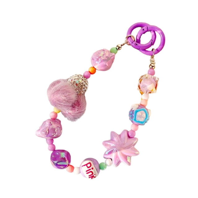 Monedero con cuentas Mango Monedero Extensor Teléfono Cordón Decoración Bolsa con cuentas Cadena Violeta