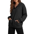 thumbnail image 6 of Gaigiky Hoodies for Women Solid Color Fleece Lined V Neck Long Sleeve Sweatshirt with Pocket Oversized Fall Daily Casual Pullover, 6 of 10