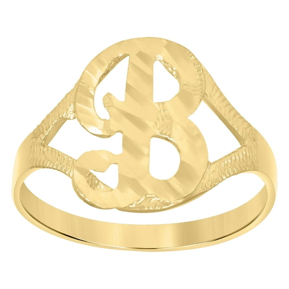 10kt 10k Yellow Gold Womens Diamond-Cut Textured Initial Letter B Band Ring