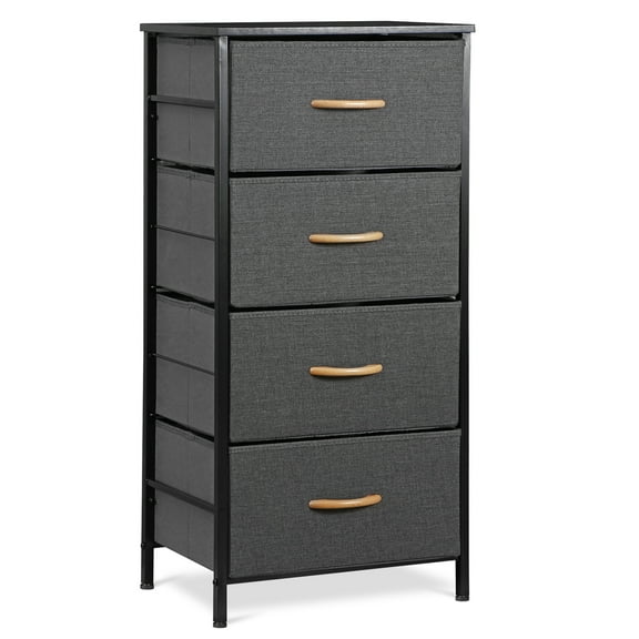LLToo 36" Fabric Dresser Storage with 4 Drawer Tower Organizer Unit in Dary Grey, Sturdy Steel Frame & Wood Top Dresser for Bedroom, Hallway
