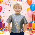 thumbnail image 2 of mgoYE Kids Boys Girls Metallic Shiny T-Shirt Dance Tops Short Sleeves Loose T-Shirt for Performance(Black,9-10 Years), 2 of 7
