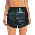 thumbnail image 2 of Daiia Moonlit Night Sky Shark Pattern Women's 2 in 1 Running Shorts - Lightweight Athletic Workout Gym Yoga Shorts Liner with Phone Pockets-X-Large, 2 of 7
