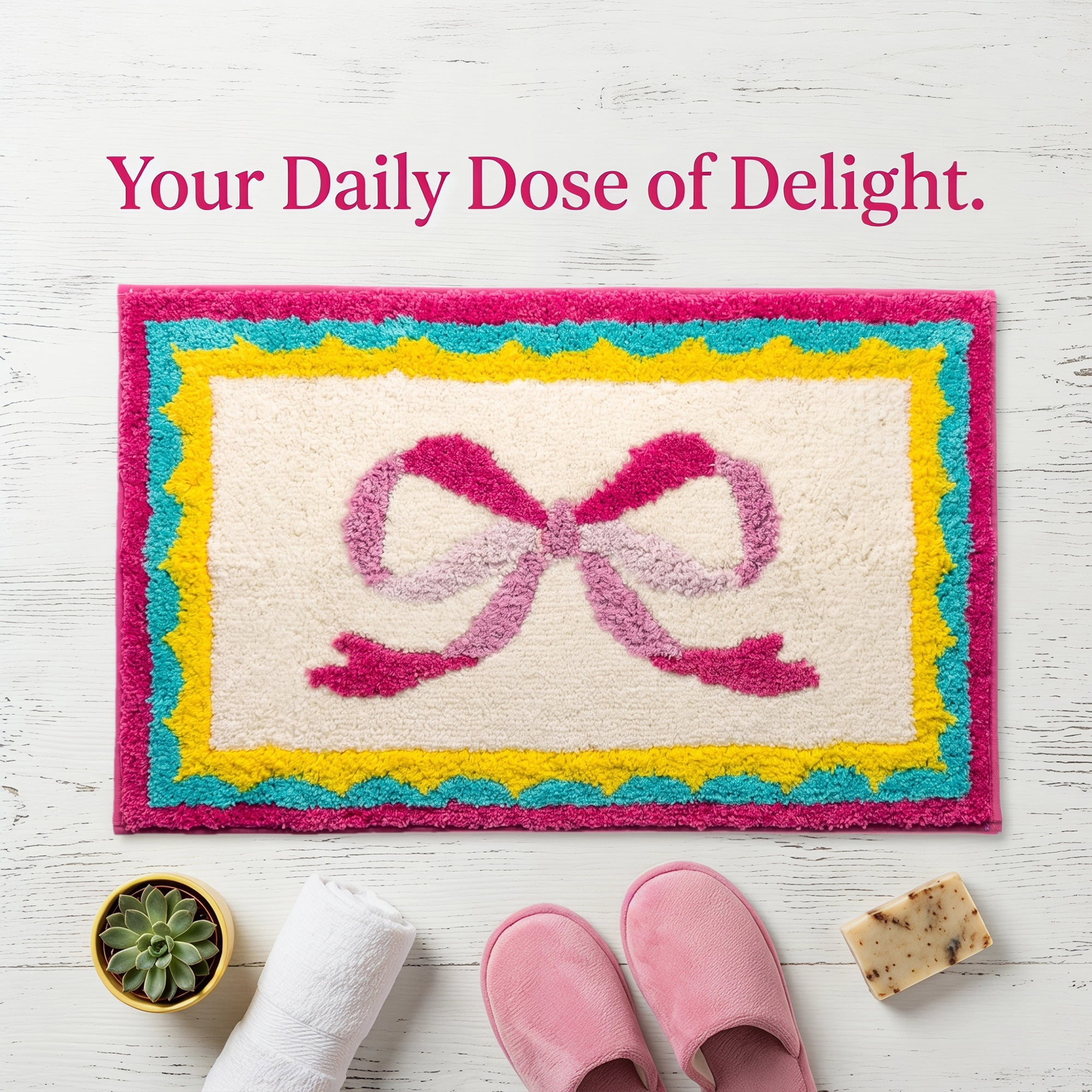 Unique Bargains Aesthetic Printed Soft Absorbent Shaggy Bath Mat Rose Pink 32" x 20"