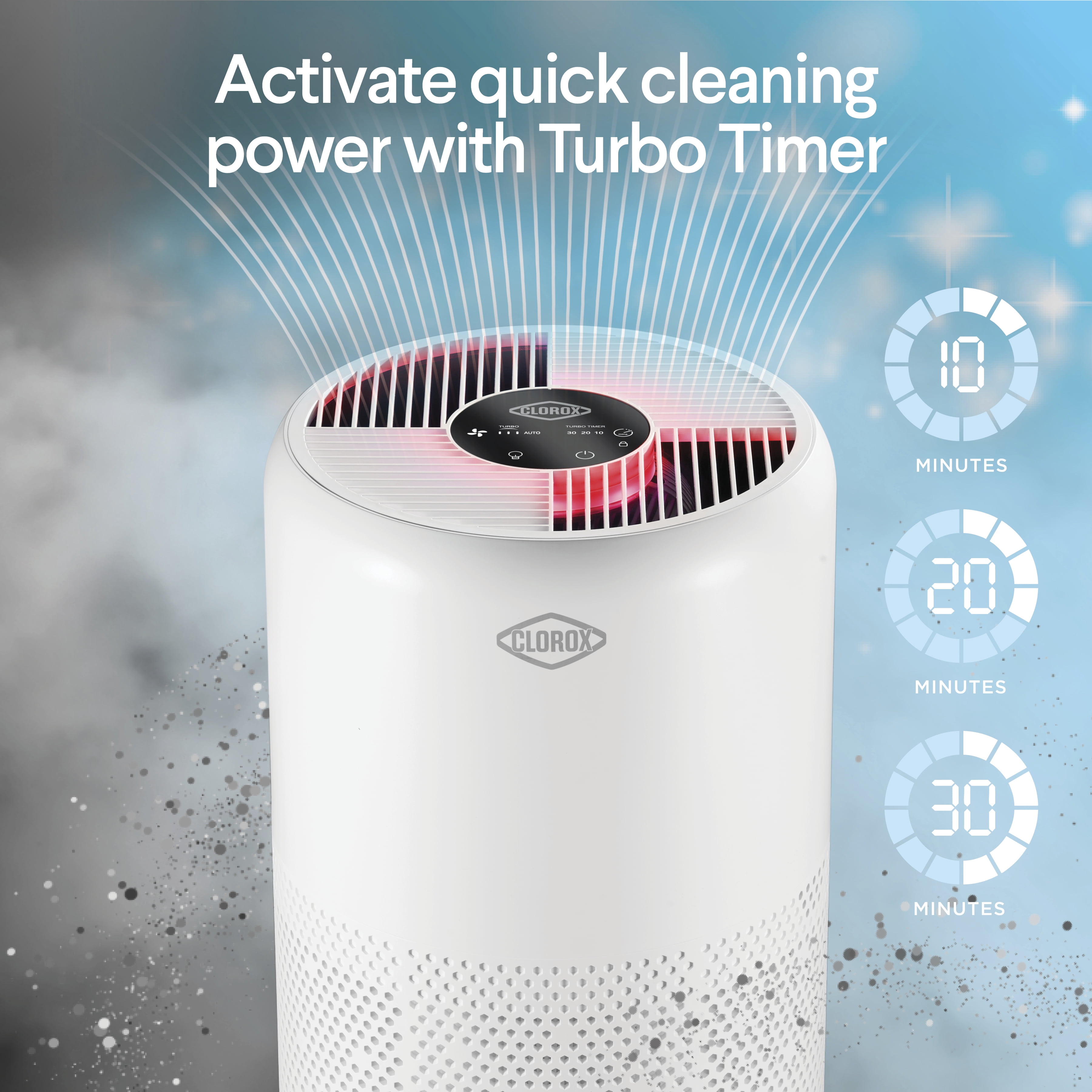Clorox Large Room Turbo+ True HEPA Air Purifier, Auto Mode, up to 1,650 Sq. Ft. Capacity