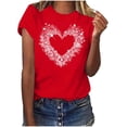 thumbnail image 1 of FRSASU T-Shirts de la Saint-Valentin pour Femmes, Jolis Hauts à Imprimé Cœur, T-Shirt Décontracté à Manches Courtes, T-Shirt Tendance à Col Rond pour le Printemps et L'Été, Rouge G(L), 1 of 7
