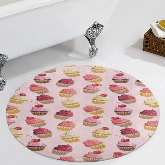 Delicious Pink Retro Cupcakes Round Carpet Circle Rug Outdoor Patio Area Rug Washable Large Area Rugs Hallway Room Decor Fitness Mats